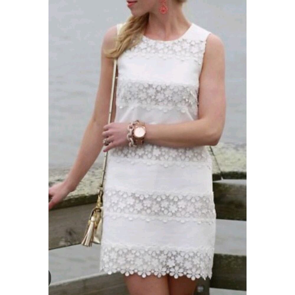 J.Crew NWT Dress 0 neutral White Cotton Piqué Embroidered Lace Trim Mini Shift